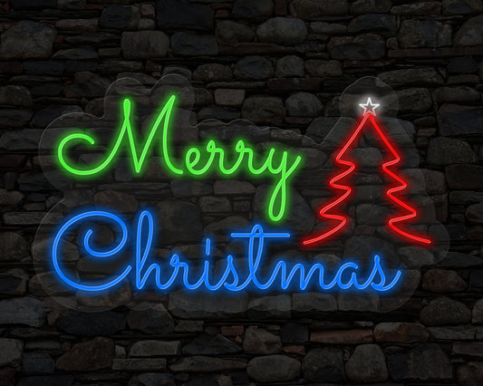 Merry Christmas with Tree Neon Sign