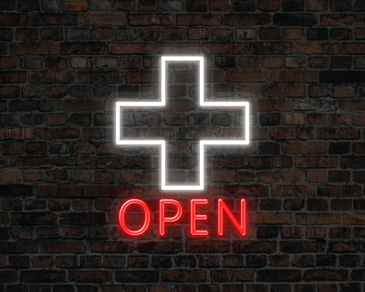 Open with Cross Neon Sign