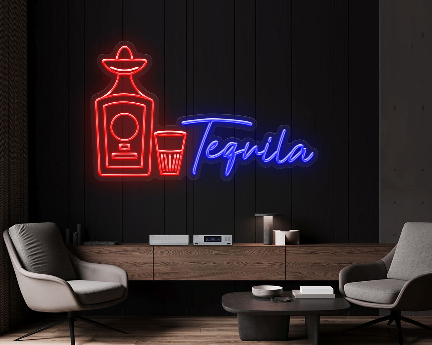 Tequila Bottle & Shot Glass Neon Sign