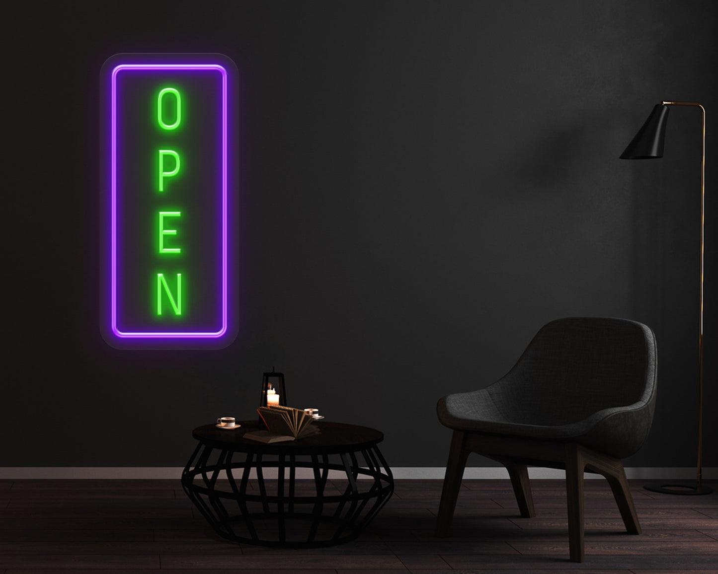 Open Vertical Neon Sign