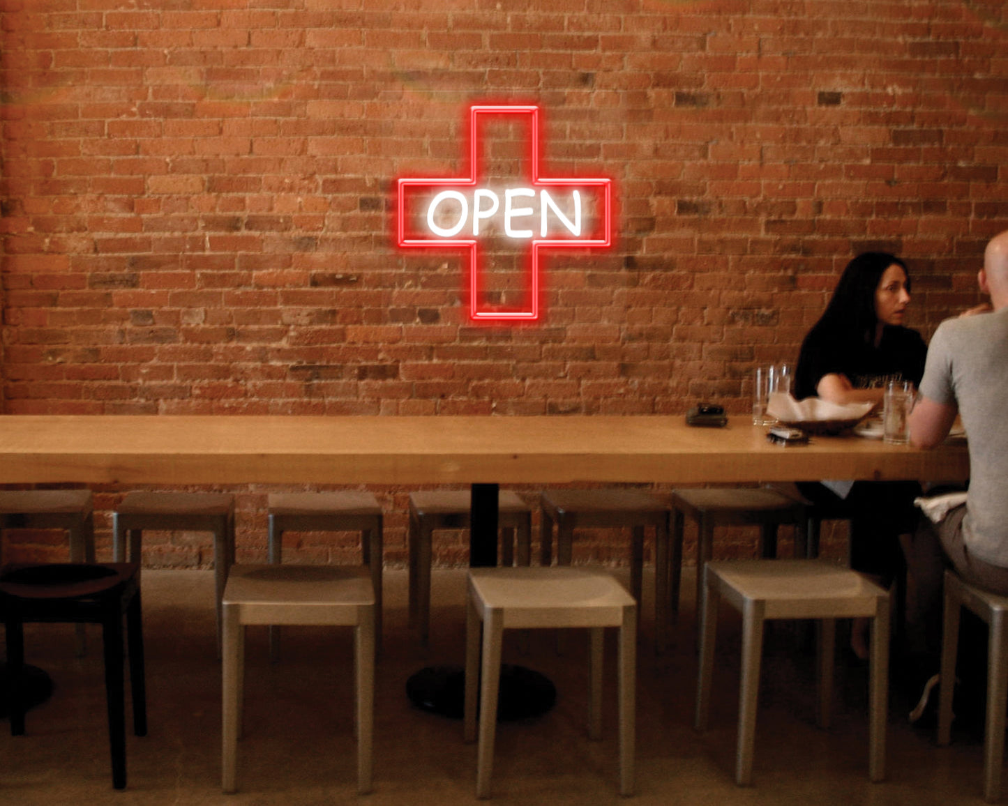 Open with Cross Square Neon Sign