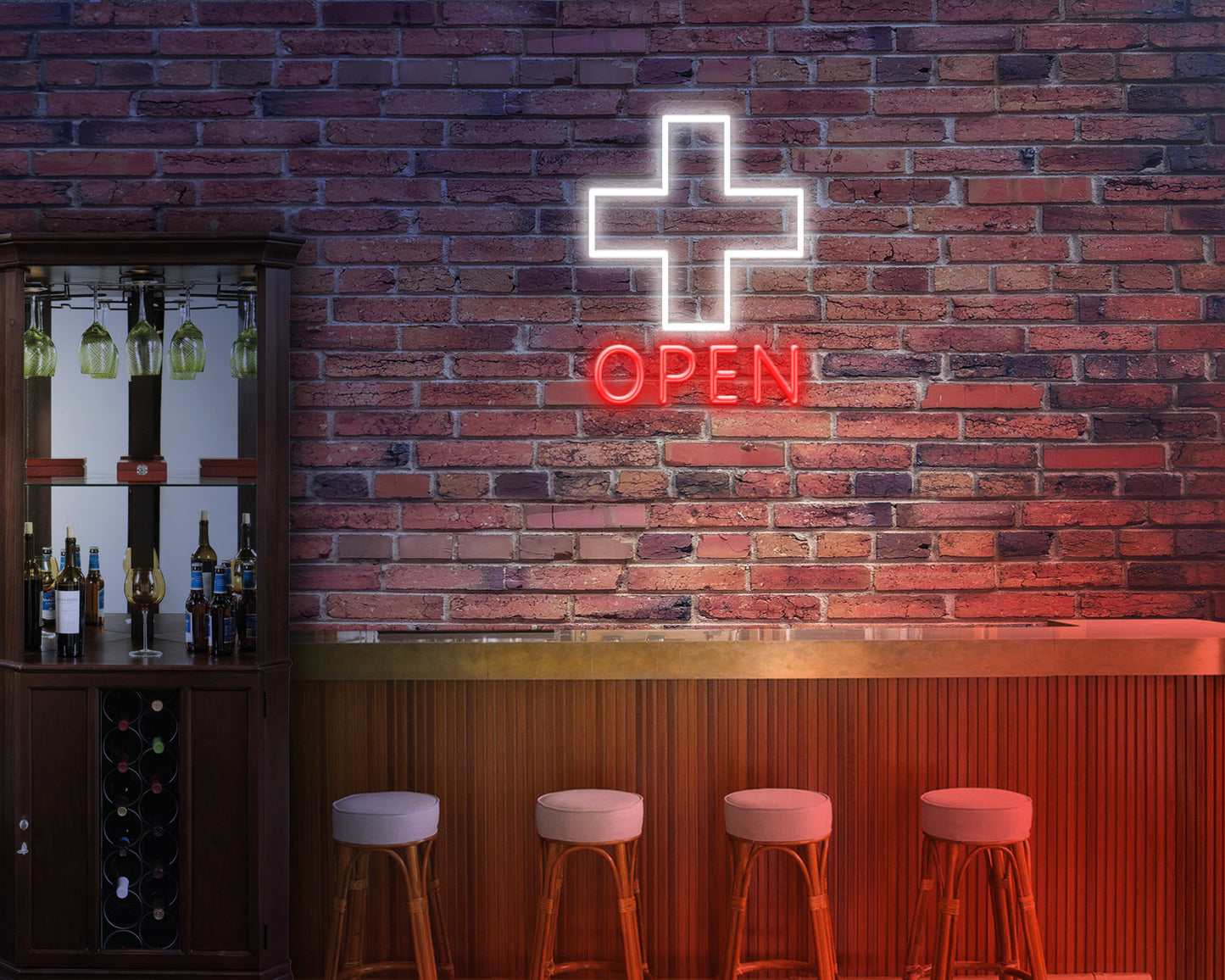 Open with Cross Neon Sign