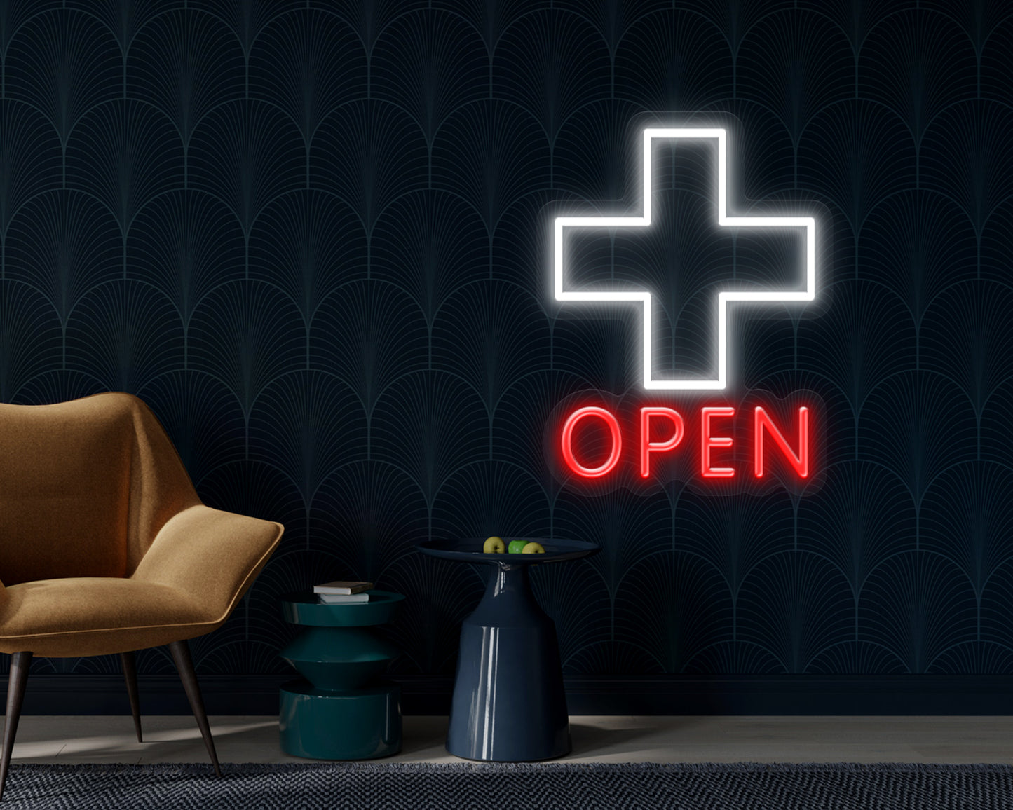 Open with Cross Neon Sign