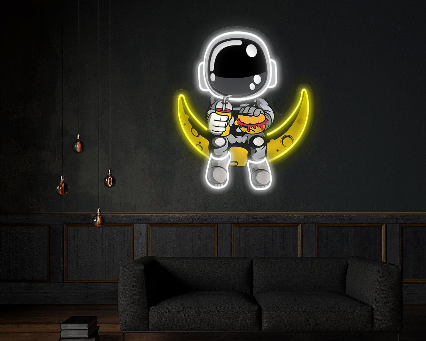 Astronut Sitting on Moon Pop Art Neon Sign