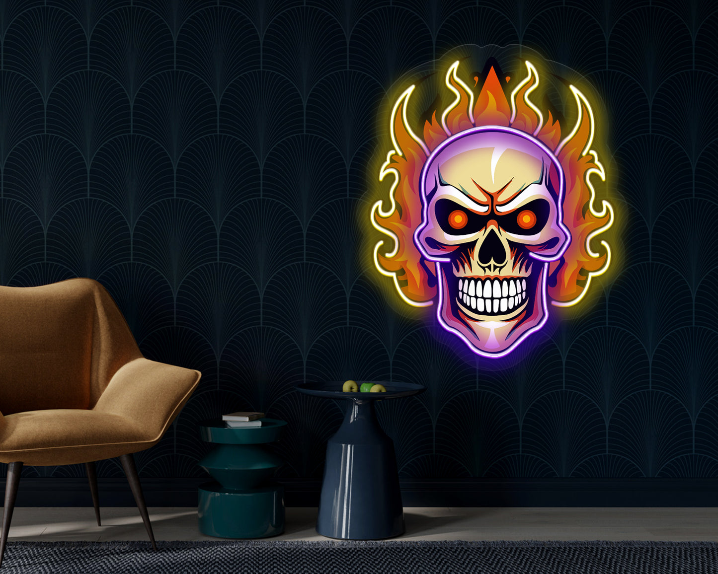 Flaming Skull Neon Sign