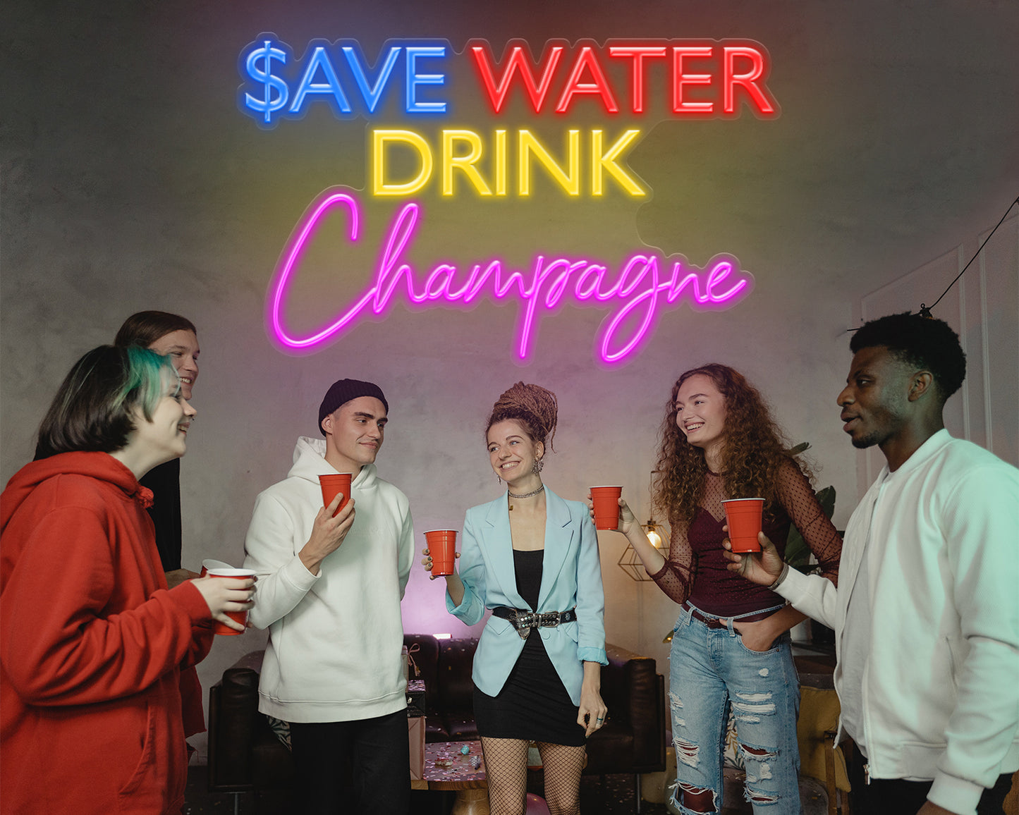 Save water drink champagne Neon Sign