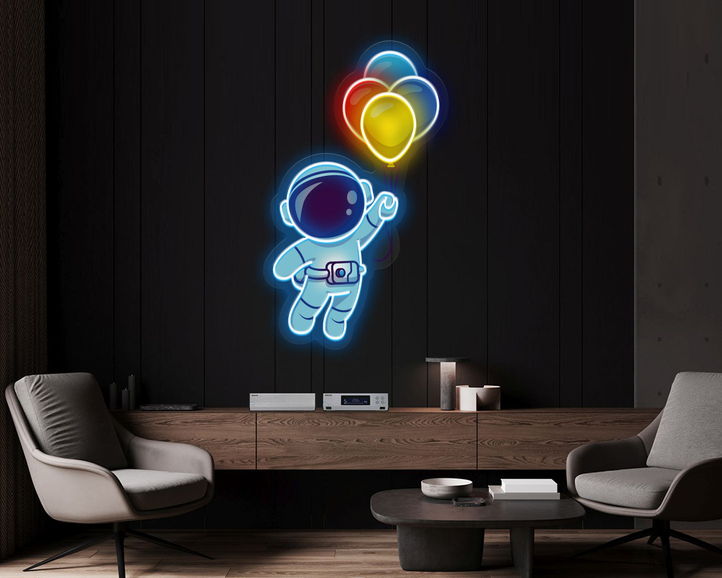 Astronaut with Balloons Neon Sign