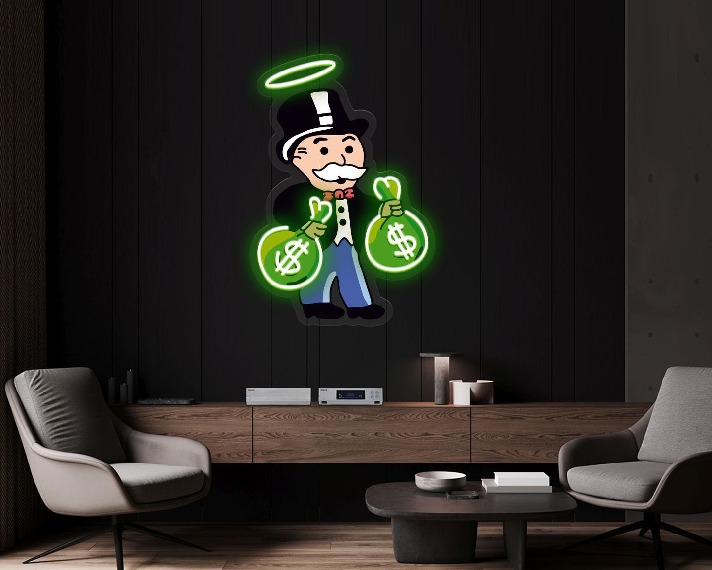 Monopoly Man Money Bag Neon Sign