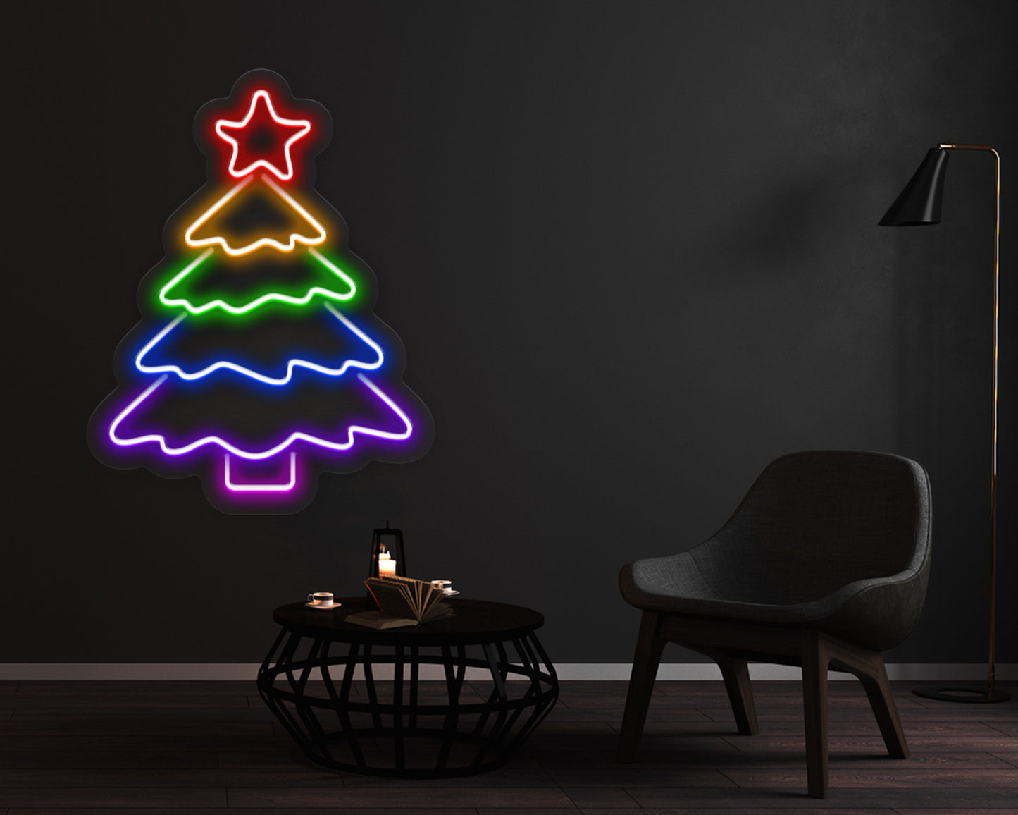 Rainbow Christmas Tree Multicolour Neon Sign