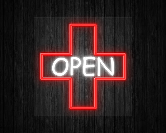 Open with Cross Square Neon Sign